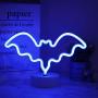 LED Neon Bat Lights, Bat Shape Neon Signs Night Lights Battery Operated Desk Table Lamp for Bedroom, Bar, Wall, Halloween Decor-Bat with Holder Base(Blue)
