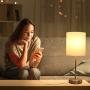 USB Bedside Table Lamp, 3-Way Dimmable Touch Lamp Modern Nightstand Lamp with Round Fabric Lampshade Metal Base Ambient Light for Bedroom, Office, Guest Room, Dorm, 6W 2700K LED Edison Bulb Included