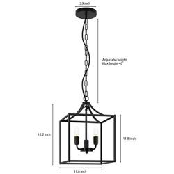 Modern Industrial Island-Shaped Chandelier Installation with 3 Lights, Black Farmhouse Antique Metal Height-Adjustable Square Pendant Ceiling , Suitable for Bedroom Kitchen Living Room Entrance Hall