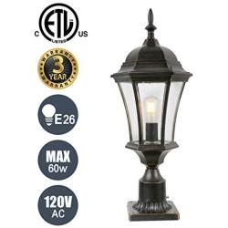 Goalplus Outdoor Post Light Fixture with Pier Mount for Yard 24 1/2'' High Post Lamp Antique Bronze Post Lantern with Clear Seeded Glass, IP44 60W E26, 1 Pack, LM4610-M