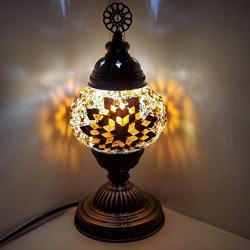 Turkish Colorful Handcrafted Mosaic Lamps by TCO - Desk and Table Lamps for Office, Guest and Living Room - Nickel- Plated Brass Base - 5” Globe Width, 12” Lamp Height (Amber Star)