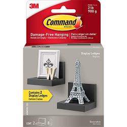 Command Display Ledges, Slate, 2-Ledges, 8-Medium Foam Strips (HOM23S-2ES), Decorate Damage-Free