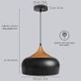 Tomons Pendant Light Modern Lantern Lighting with LED Bulb, Wood Pattern Dome Minimalist Industrial Ceiling Hanging Lamp for Kitchen Island, Barn, Dining Room, Living Room, Bedroom - Black
