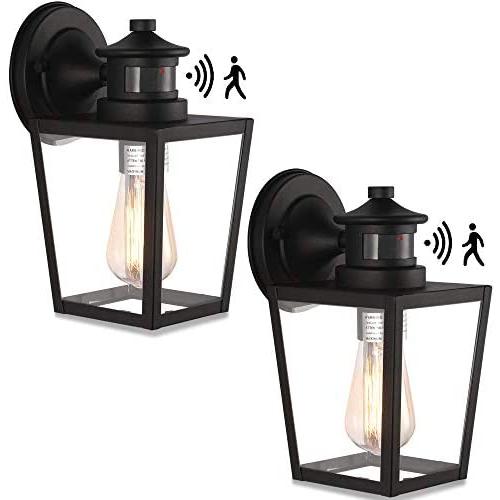 Motion Sensor Wall Light Fixture,10.5 Security Infrared Induction Lamp Glass Black Outdoor Wall Lights Dusk to Dawn, Untrammelife E26 IP65 Wall Lantern Sconce Lighting for Patio Porch (Set of 2)