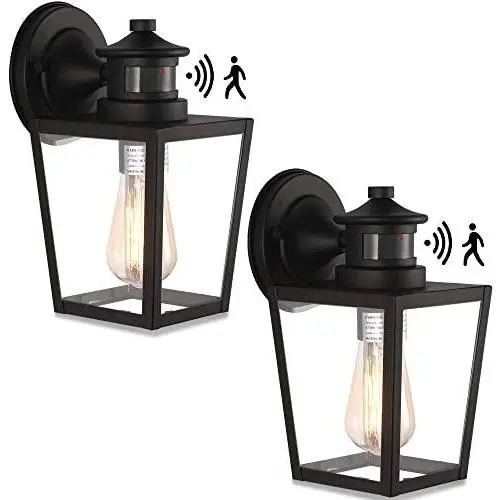 Motion Sensor Wall Light Fixture,10.5 Security Infrared Induction Lamp Glass Black Outdoor Wall Lights Dusk to Dawn, Untrammelife E26 IP65 Wall Lantern Sconce Lighting for Patio Porch (Set of 2) Motion Sensor Wall Light Fixture,10.5 Security Infrared Induction Lamp Glass Black Outdoor Wall Lights Dusk to Dawn, Untrammelife E26 IP65 Wall Lantern Sconce Lighting for Patio Porch (Set of 2)