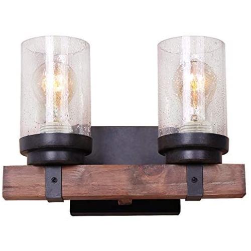 Anmytek Wall Lamp Wooden Wall Light Wall Sconce Fixture with Bubble Glass Shade (Two Lights) Anmytek Wall Lamp Wooden Wall Light Wall Sconce Fixture with Bubble Glass Shade (Two Lights)