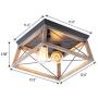 VILUXY Retro Industrial Rectangle Flush Mount Ceiling Light Fixture with Wood Shade for Hallway, Entryway, Passway, Dining Room, Bedroom, Balcony Living Room Two-Light
