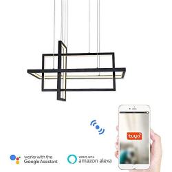 LightInTheBox Contemporary Chandelier Modern LED Chandelier Remote Control Pendant Lighting Square Pendant Light Fixture Dimmable Pendant Light Black Metal for Living Room Dinning Room Bedroom