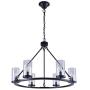 Homenovo Lighting 6-Light Wagon Wheel Chandelier with Glass Shade, Matte Black Finish