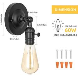 HAITRAL Industrial Wall Sconces 4 Pack- Farmhouse Wall Light Fixtures with Switch & Adjustable Head, Wall Lamps for Bedroom, Bathroom, Living Room, Kitchen, Corridor-Black