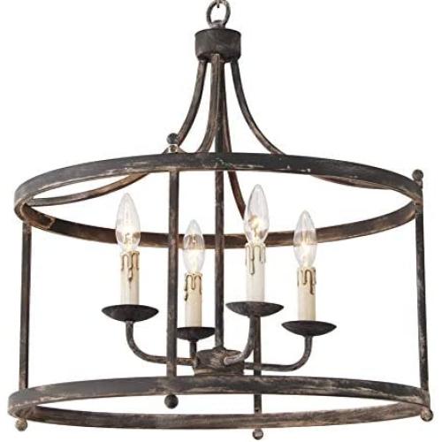 20 Inch Wide Savannah Estate Iron Pendant Light Round Metal Rustic Chandelier Lighting Light Farmhouse Foyer Dining Room or Kitchen