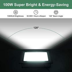 GLORIOUS-LITE 2 Pack 100W LED Flood Light Outdoor, 10000LM Super Bright Work Light with Plug, 5000K Daylight White, IP66 Waterproof Outdoor Floodlights for Yard, Garden, Playground