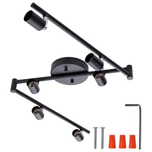 6-Light Adjustable Dimmable Track Lighting Kit by AIBOO,Flexible Foldable Arms, Matt Black Color Perfect for Kitchen,Hallyway Bed Room Lighting Fixture, GU10 Base Bulbs not Included