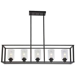 VINLUZ 5 Light Dining Room Chandelier Farmhouse Oil Rubbed Bronze Kitchen Island Pendant Light Finish with Clear Glass Shade for Kitchen Cafe Bar