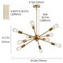 Sputnik Chandelier Lighting Adjustable 10 Light Brushed Brass Finish Modern Pendant Lighting Gold Vintage Modern Ceiling Lamp Fixture for Dining Room