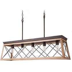 ACTION CLUB Industrial Five-Light Farmhouse Linear Pendant Light Hanging Ceiling Fixture Light Adjustable Height Chandeliers for Kitchen, Dining Room