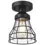VICNIE 1-Light Semi Flush Mount, 6.3 inch Industrial Ceiling Light Fixture, Seeded Glass Lampshade, Black Finish for Hallway, Laundry, Foyer, Kitchen