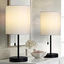 Modern Desk lamp，Black Bedside nightstand Table Lamps with White Fabric lampshade for Bedroom Living Room Office Guest Room, Set of 2