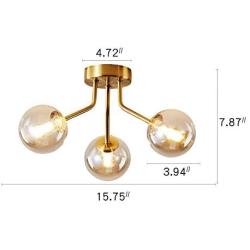 Sputnik Chandelier Ceiling Mounted Light Fixtures Modern Cognac Glass Globe G9 Bulb Lamp (Gold, 3-Light)