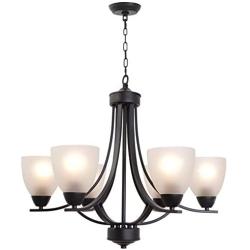 VINLUZ Contemporary Chandeliers 6 Light Black Modern Pendant Light Rustic Vintage Dining Room Lighting Fixtures Hanging, Flush Mount Ceiling Light for Bedroom Living Room Foyer