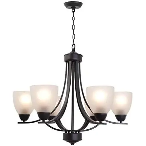 VINLUZ Contemporary Chandeliers 6 Light Black Modern Pendant Light Rustic Vintage Dining Room Lighting Fixtures Hanging, Flush Mount Ceiling Light for Bedroom Living Room Foyer