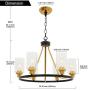 MELUCEE 6-Light Wagon Wheel Farmhouse Chandelier Black Finish and Brass Accents with Clear Glass Shade, Industrial Dining Room Light Round Island Lights for Kitchen Foyer