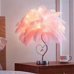 BAYCHEER Feather Heart Shape Deco Table Lamp Crystal Beside Desk lamp for Bedroom,Children,Wedding,Birthday,Reading Room, Sitting Room,Vintage Desk Light,Pink