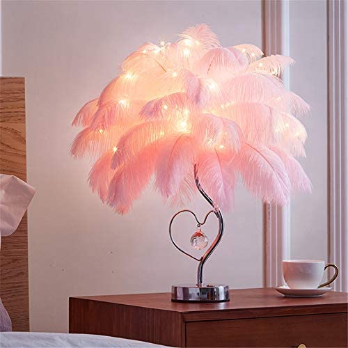BAYCHEER Feather Heart Shape Deco Table Lamp Crystal Beside Desk lamp for Bedroom,Children,Wedding,Birthday,Reading Room, Sitting Room,Vintage Desk Light,Pink BAYCHEER Feather Heart Shape Deco Table Lamp Crystal Beside Desk lamp for Bedroom,Children,Wedding,Birthday,Reading Room, Sitting Room,Vintage Desk Light,Pink
