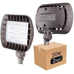 Lightdot 2 Pack LED Flood Security Light with Knuckle Mount, 50W 5000K Adjustable Angle Required for Illuminating Flagpole/Tree/Yards/Advertising Boards