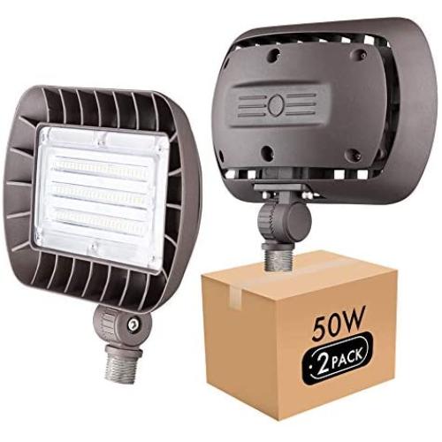 Lightdot 2 Pack LED Flood Security Light with Knuckle Mount, 50W 5000K Adjustable Angle Required for Illuminating Flagpole/Tree/Yards/Advertising Boards
