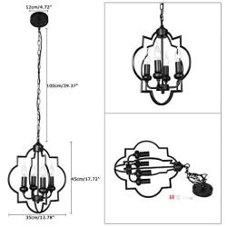 Lingkai Modern Chandelier Foyer Lantern 4-Light Candle Pendant Lighting Industrial Ceiling Hanging Light for Hallway Kitchen Dining Room Fixture Black Finish