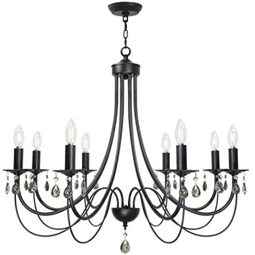 Lucidce Black Chandelier with Crystal Mid Century Ceiling Chandelier Modern Pendant Lighting 8 Lights for Dining Room Hanging