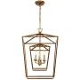 Decomust 17'' Lantern Pendant Light Industrial Vintage Lantern Iron Cage Hanging with 3-Light, Chandelier for Traditional Dining Room Bar Cafe (Gold)