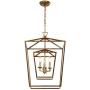 Decomust 17'' Lantern Pendant Light Industrial Vintage Lantern Iron Cage Hanging with 3-Light, Chandelier for Traditional Dining Room Bar Cafe (Gold)