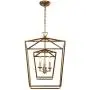 Decomust 17'' Lantern Pendant Light Industrial Vintage Lantern Iron Cage Hanging with 3-Light, Chandelier for Traditional Dining Room Bar Cafe (Gold)