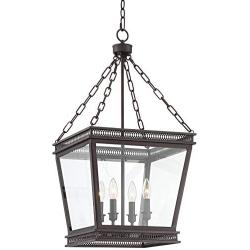 James Bronze Foyer Pendant Chandelier 15 3/4'' Wide Farmhouse Rustic Lantern Clear Glass 4-Light Fixture for Dining Room House Kitchen Island Entryway Bedroom - Franklin Iron Works