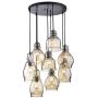 SAM Vintage Kitchen Chandelier, 8-Lights Island Cognac Glass Cluster Pendant Chandelier Antique, Antique Black Finish Ceiling Lights for Dining Room, Cafe, Bar