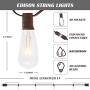 20Ft Outdoor Patio String Lights with 22 Clear Edison ST40 Bulbs Bistro String Lights Waterproof Garden Lights Decorative Wedding Porch Backyard Party Yard Indoor Outdoor Use-Brown Cord