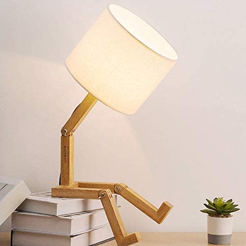 HAITRAL Bedroom Table Lamp - Fun Desk Lamps with Wooden Base Unique Table Lamps for Kids Room, Living Room, Bedroom, Office, Reading Room