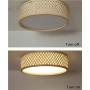 LITFAD Contemporary Drum Shape Flush Mount Ceiling Light Wood and Acrylic LED Ceiling Lamp Weaving Natural Wooden Pandent Light for Dining Room Bedroom Living Room - 10''