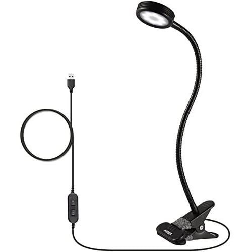AMIR Upgraded Clip on Book Light, Eye Care Reading Light, 2-Level Dimmer & 2-Mode Light Color Switchable with Flexible Arm, for Headboard, Desk, Bedstead (Black)