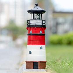 Garden Solar Lights Outdoor Decorative - Lighthouse with Rotating Beacon LED Lights for Garden Yard Outdoor(White)