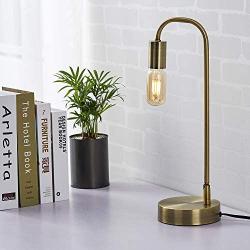 Keymit 3 Way Dimmable LED Edison Industrial Lamp, Matte Brass Bedside Lamp, Minimalist Table Lamp for Bedroom Living Room, Nightstand, T45 8W Light Gold LED Filament Tubular Bulb Included