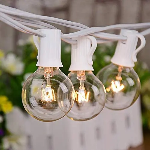 Romasaty 50FT Outdoor String Lights G40 Clear Globe String Lights Light Bulbs with 52 Clear Bulbs -5 Watt/120 Voltage/E12 Base -White Wire Romasaty 50FT Outdoor String Lights G40 Clear Globe String Lights Light Bulbs with 52 Clear Bulbs -5 Watt/120 Voltage/E12 Base -White Wire