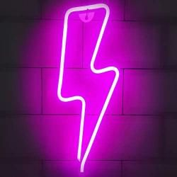 Protecu Pink Neon Lightning Bolt, Decorative Lights LED Neon Signs for Bedroom, 3 AA Battery/USB Powered Neon Sign Shaped Decor Light, Neon Light Sign for Kids, Birthday, Party Room Decor (Pink)