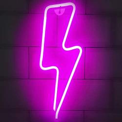 Protecu Pink Neon Lightning Bolt, Decorative Lights LED Neon Signs for Bedroom, 3 AA Battery/USB Powered Neon Sign Shaped Decor Light, Neon Light Sign for Kids, Birthday, Party Room Decor (Pink)