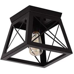 Modern Ceiling Light Black Rustic Ceiling Lighting Fixture Flush Mount with Metal Cage Shade for Hallway Bedroom Dining Room Entryway,E26