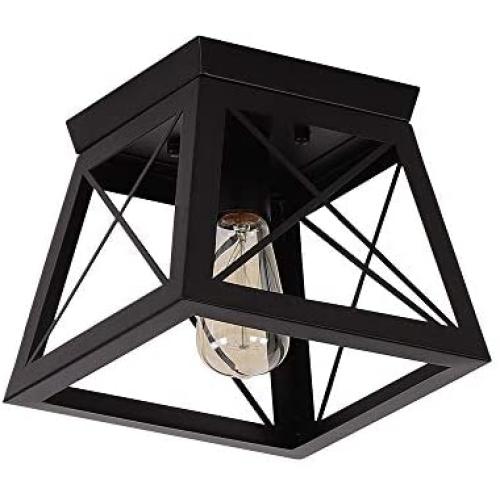 Modern Ceiling Light Black Rustic Ceiling Lighting Fixture Flush Mount with Metal Cage Shade for Hallway Bedroom Dining Room Entryway,E26