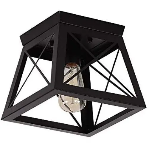 Modern Ceiling Light Black Rustic Ceiling Lighting Fixture Flush Mount with Metal Cage Shade for Hallway Bedroom Dining Room Entryway,E26