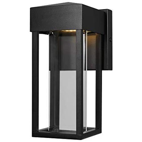 Globe Electric Bowie LED Integrated Outdoor Indoor Wall Sconce, Matte Black, Clear Glass Insert, 10W, 420 Lumens 44246